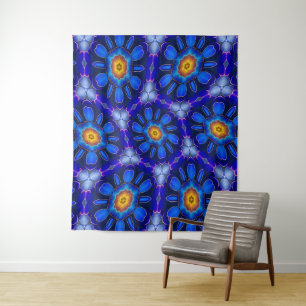 Abstract Blue Flowers Pattern Tapestry