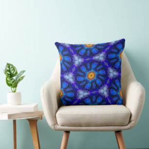 Abstract Blue Flowers Pattern Throw Pillow