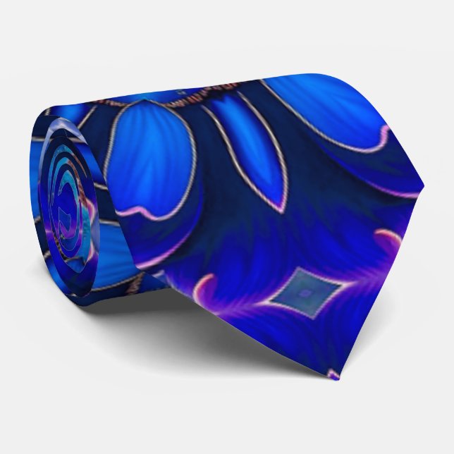 Abstract Blue Flowers Pattern Tie (Rolled)