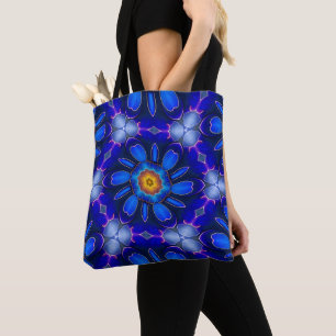 Abstract Blue Flowers Pattern Tote Bag