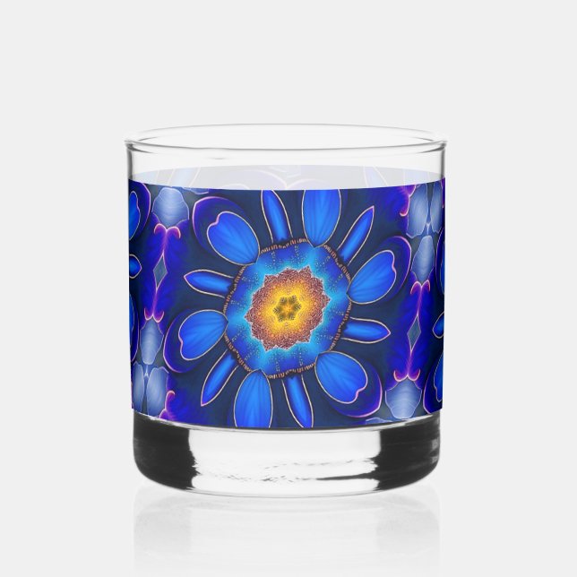 Abstract Blue Flowers Pattern Whiskey Glass (Left)