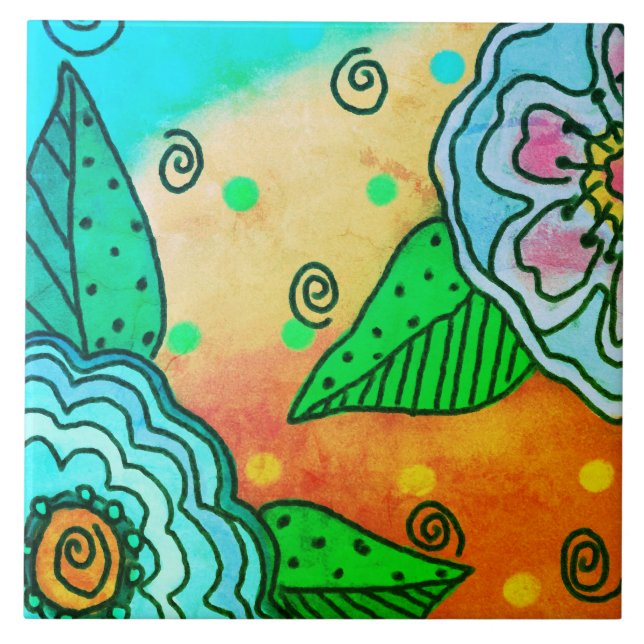 Abstract Blue Flowers Tile (Front)