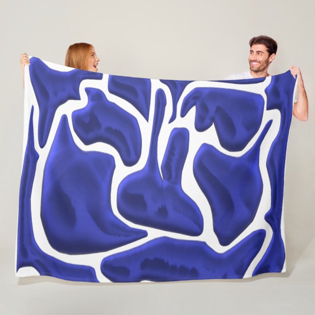 Abstract Blue Fluid Shapes – 3D Modern Art Fleece Blanket (In Situ)