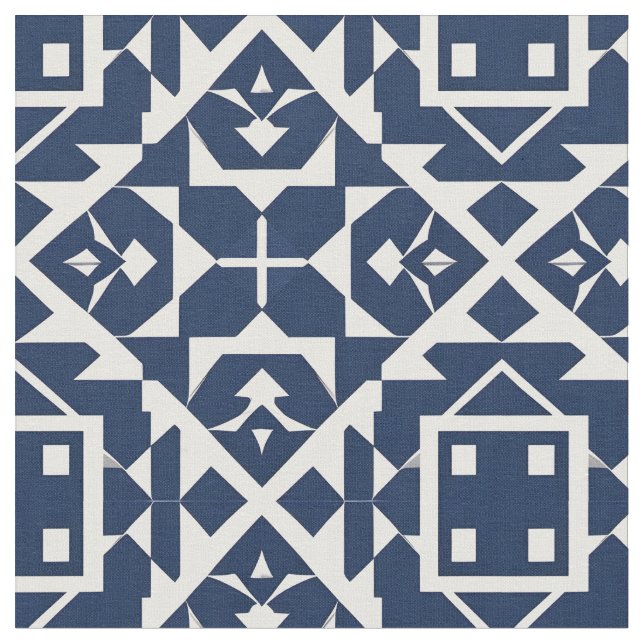 Abstract Blue Geometric Design Fabric (Close Up)