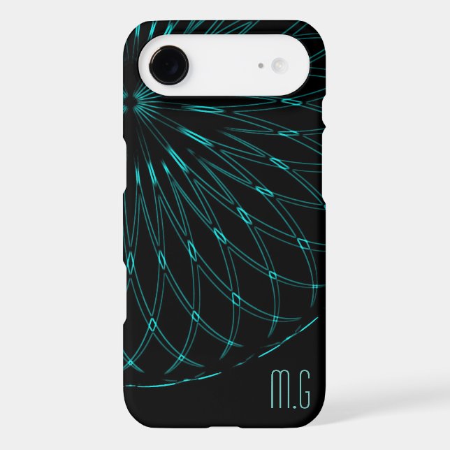 Abstract Blue Geometric Graphic Black Monogram (Back)