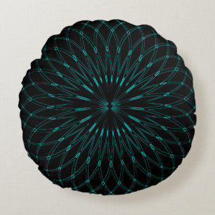 Abstract Blue Geometric Graphic Black Round Pillow