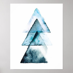 Abstract Blue geometric watercolor poster print