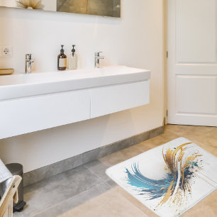 Abstract Blue & Gold Bath Mat – Dynamic Design