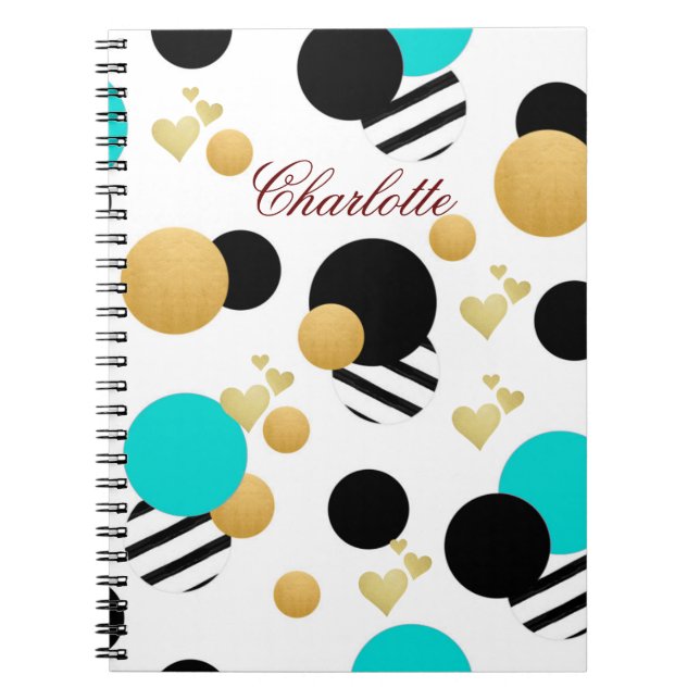 Abstract Blue Gold Black Name Personalized Notebook (Front)