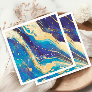 Abstract Blue Gold Colourful Personalized Wedding Napkin