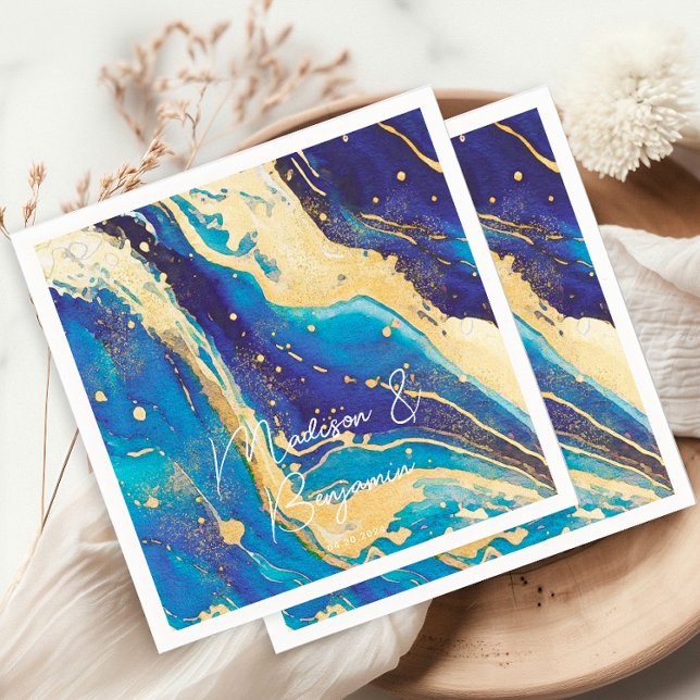 Abstract Blue Gold Colourful Personalized Wedding Napkin (Creator Uploaded)
