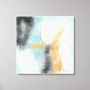 Abstract Blue Gold Faux Wrapped Canvas Print