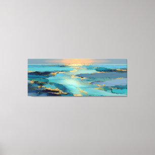 Abstract Blue & Gold   Fluid Coastal Landscape Canvas Print