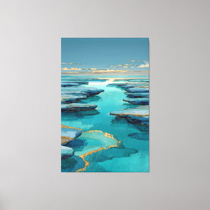 Abstract Blue & Gold   Fluid Coastal Landscape Canvas Print