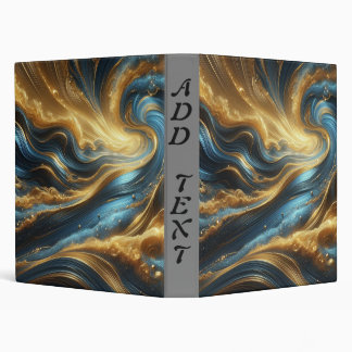 Abstract Blue & Gold Fractal Swirl 3-Ring Binder