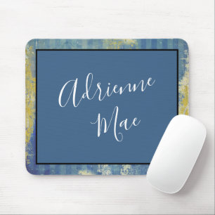 Abstract Blue & Gold Framed Personalized Mouse Pad