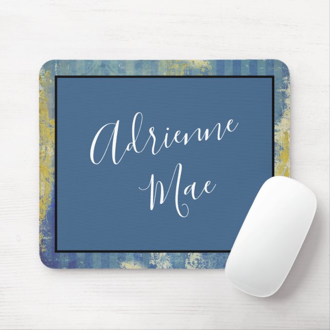 Abstract Blue & Gold Framed Personalized Mouse Pad (With Mouse)