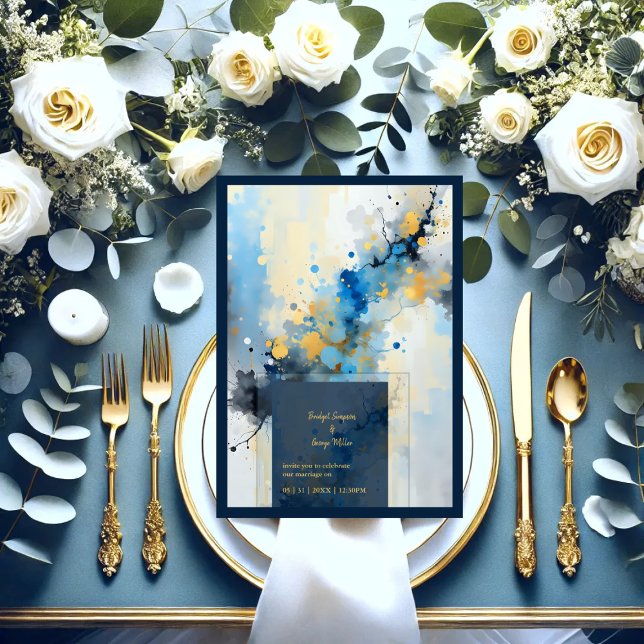 Abstract Blue & Gold Ink Splatter Artwork wedding (Creator Uploaded)