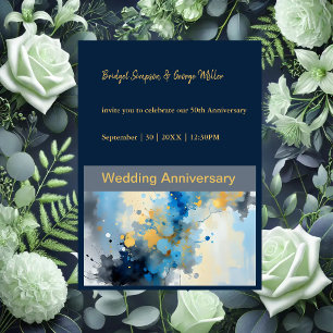 Abstract Blue & Gold Ink Splatter Artwork wedding