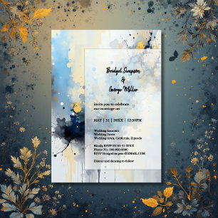 Abstract Blue & Gold Ink Splatter Artwork wedding Invitation