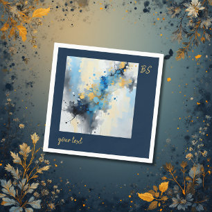 Abstract Blue & Gold Ink Splatter Artwork wedding Napkin