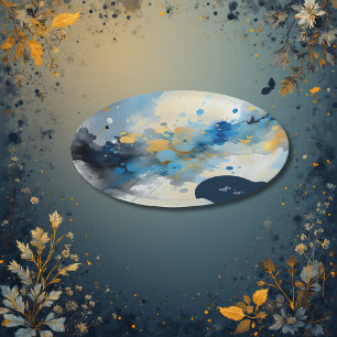 Abstract Blue & Gold Ink Splatter Artwork wedding Paper Plate