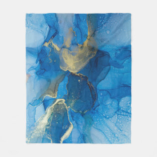 Abstract Blue Gold Marble Texture Fleece Blanket