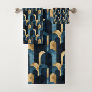 Abstract Blue Gold Navy Bath Towel Set