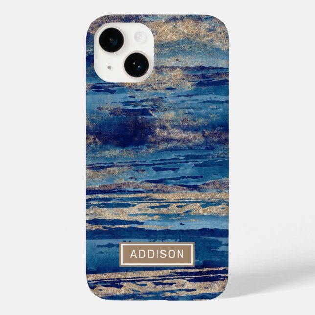 Abstract Blue Gold Paint Custom Name Template Case-Mate iPhone Case (Back)