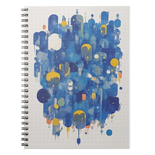 Abstract Blue Gold Raindrops Watercolor Splatter Notebook (Front)
