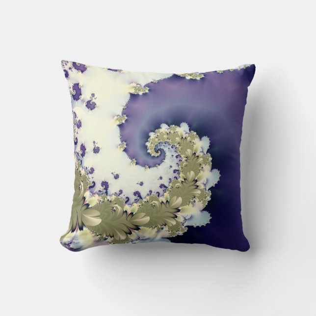 Abstract Blue Gold Spiral Fractal Throw Pillow (Front)