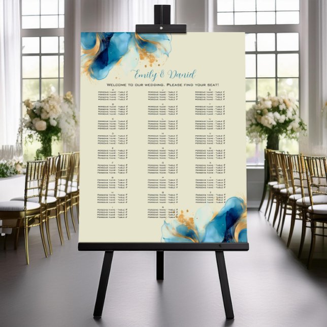 Abstract Blue & Gold Watercolor Seating Chart (Creator Uploaded)