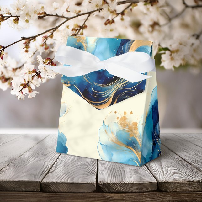 Abstract Blue & Gold Watercolor Wedding Favor Box (Creator Uploaded)