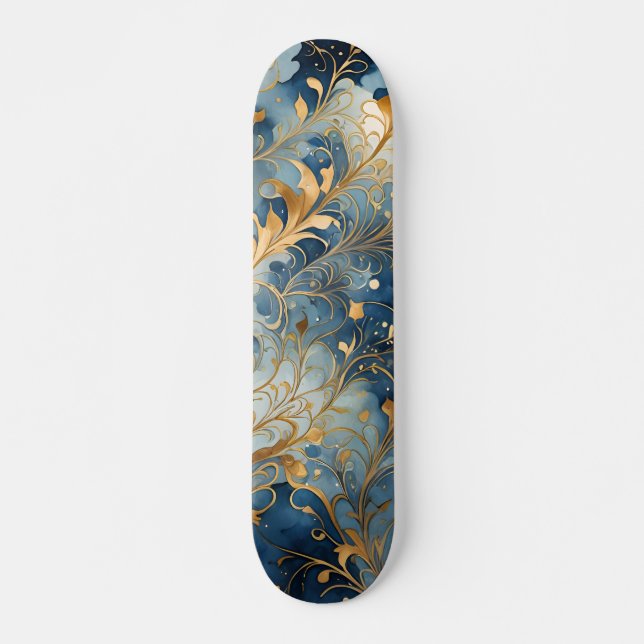 Abstract Blue Golden Skateboard (Front)