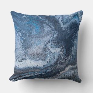 Abstract Blue & Gray Ocean Drift Throw Pillow