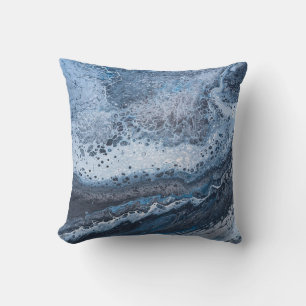 Abstract Blue & Gray Ocean Drift Throw Pillow