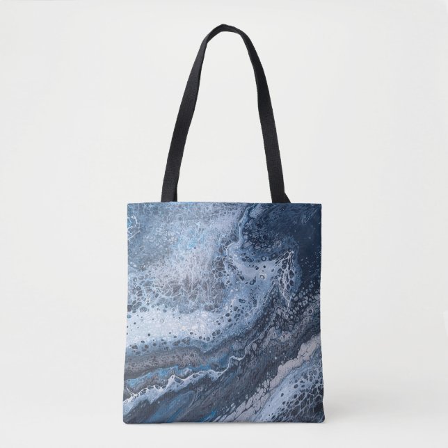 Abstract Blue & Gray Ocean Drift Tote Bag (Front)