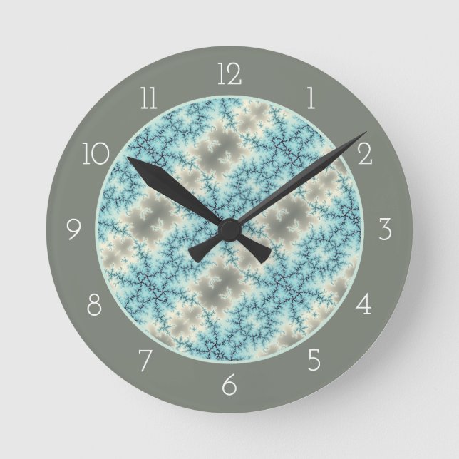Abstract blue, gray snowflake pattern with border round clock (Front)