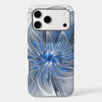Abstract Blue Gray Watercolor Fractal Art Flower