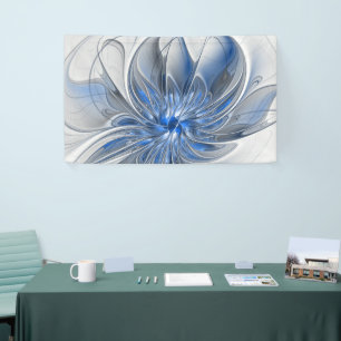 Abstract Blue Gray Watercolor Fractal Art Flower Banner