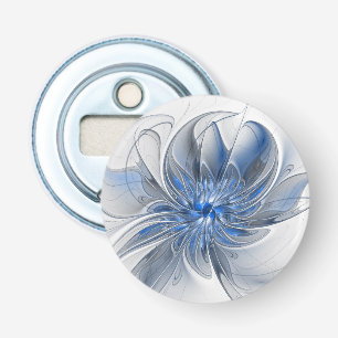 Abstract Blue Gray Watercolor Fractal Art Flower Bottle Opener