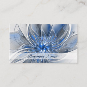 Abstract Blue Gray Watercolor Fractal Art Flower Business Card