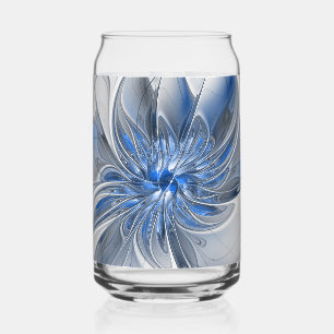 Abstract Blue Gray Watercolor Fractal Art Flower Can Glass