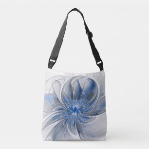Abstract Blue Gray Watercolor Fractal Art Flower Crossbody Bag
