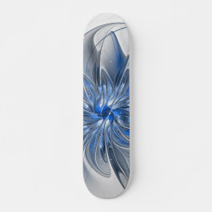 Abstract Blue Gray Watercolor Fractal Art Flower Skateboard