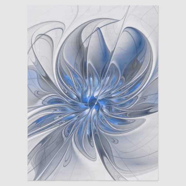 Abstract Blue Gray Watercolor Fractal Art Flower Tissue Paper (Front)