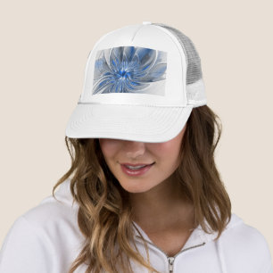 Abstract Blue Gray Watercolor Fractal Art Flower Trucker Hat