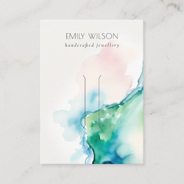 Abstract Blue Green Blush Watercolor Agate Hairpin Business Card (Front)