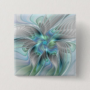 Abstract Blue Green Butterfly Fantasy Fractal Art 2 Inch Square Button