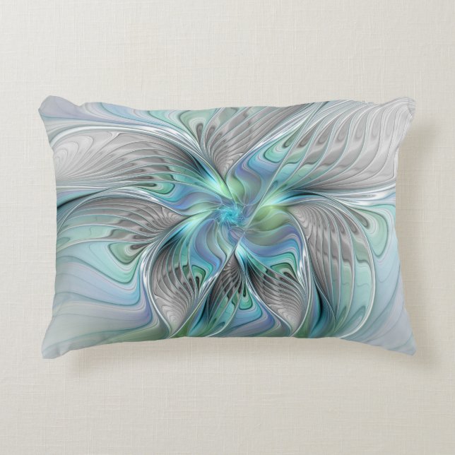 Abstract Blue Green Butterfly Fantasy Fractal Art Accent Pillow (Front)